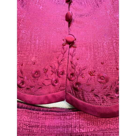 Papell Petites 2-Piece Silk Skirt Suit Set Size 6P Fuchsia - Picture 7 of 16